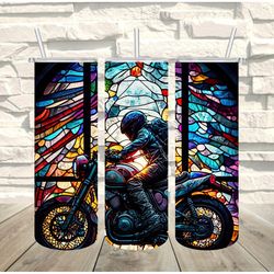 motorcycle stained glass window tumbler, motorcycle stained glass window skinny tumbler, designs skinny tumbler