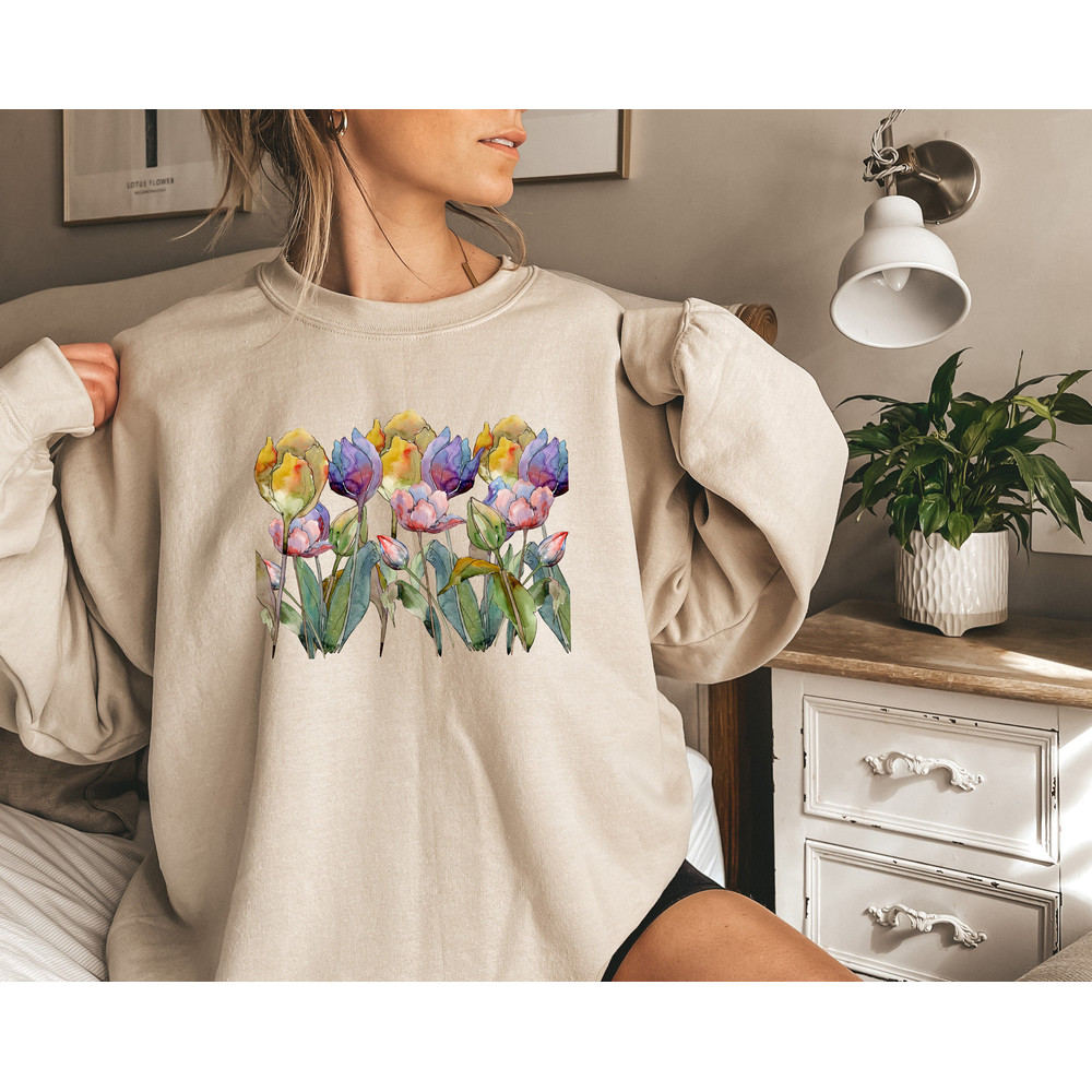 Tulip Cottage Core Sweater, Retro Comfort Tulip Sweater, Cottagecore Tulip Flower Lover Sweatshirt, Nature Lover Shirt, Floral Boho Sweaters - 3.jpg