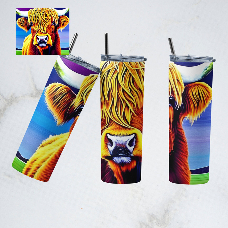Highland Cow Tumbler Wrap PNG, 20 oz Skinny Tumbler Sublimation Design, Instant Digital Download.jpg