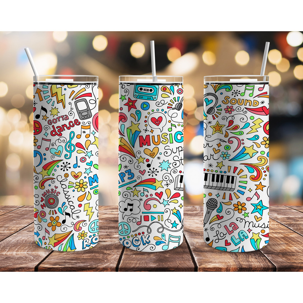 70s Music Hippie 20oz Straight Tumbler Wrap Seamless Design PNG.jpg