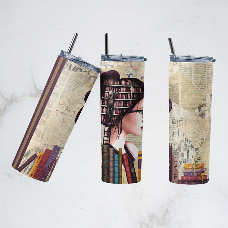 Just A Girl Who Love Books 20 Oz Skinny Tumbler Wrap Sublimation Straight Seamless, Tumbler Design For The Woman Who Loves Books-3.jpg