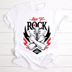 vintage style rock and roll shirt, live to rock t shirt, music lover tee, guitar shirt, s
