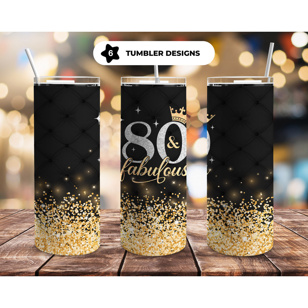 80th Birthday 20oz Straight Tumbler Wrap Seamless Design PNG.jpg