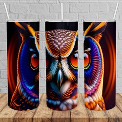 colorful owl art canvas tumbler, colorful owl tumbler, colorful owl skinny tumbler