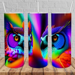 colorful owl artwork tumbler, colorful owl tumbler, colorful owl skinny tumbler