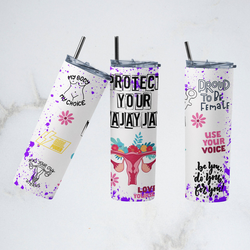 Mind Your Own Uterus Tumbler, 20 oz Skinny Tumbler, My Body My Choice Tumbler Sublimation, Smiley Feminist Sunflower Digital Download.jpg
