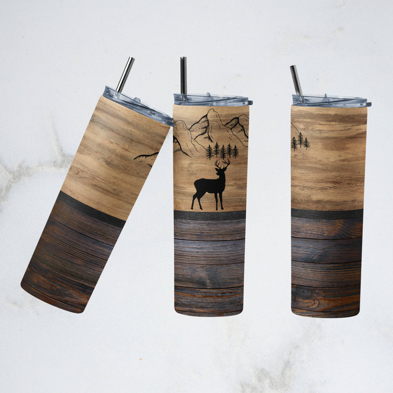 Deer Hunting Tumbler, 20oz Skinny Tumbler Sublimation Designs Wood Hunting Wrap Tumbler for Straight Tumbler PNG Instant Download.jpg