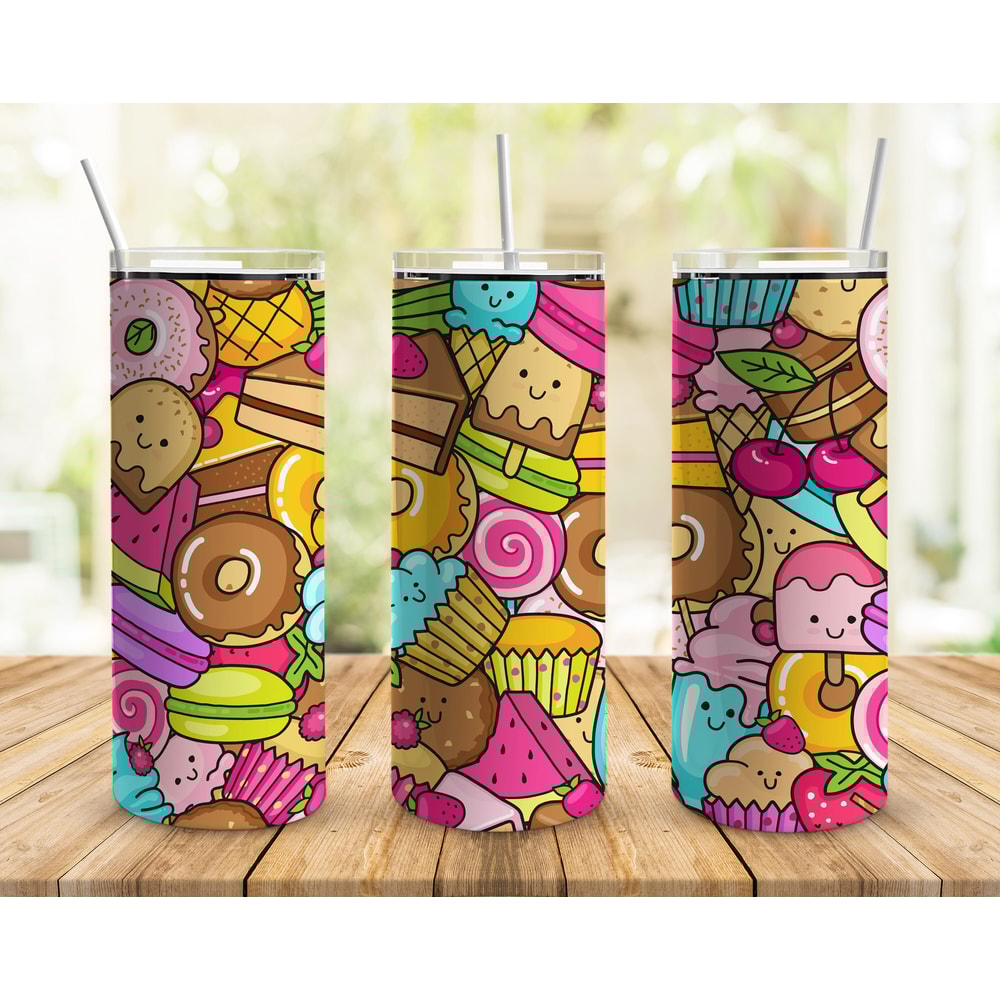 Happy Candy Desserts 20oz Straight Tumbler Wrap Seamless Design PNG.jpg