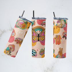 stars and flower tumbler,stars flower straight skinny tumbler,retro sticker stars flower sublimation wrap skinny tumbler