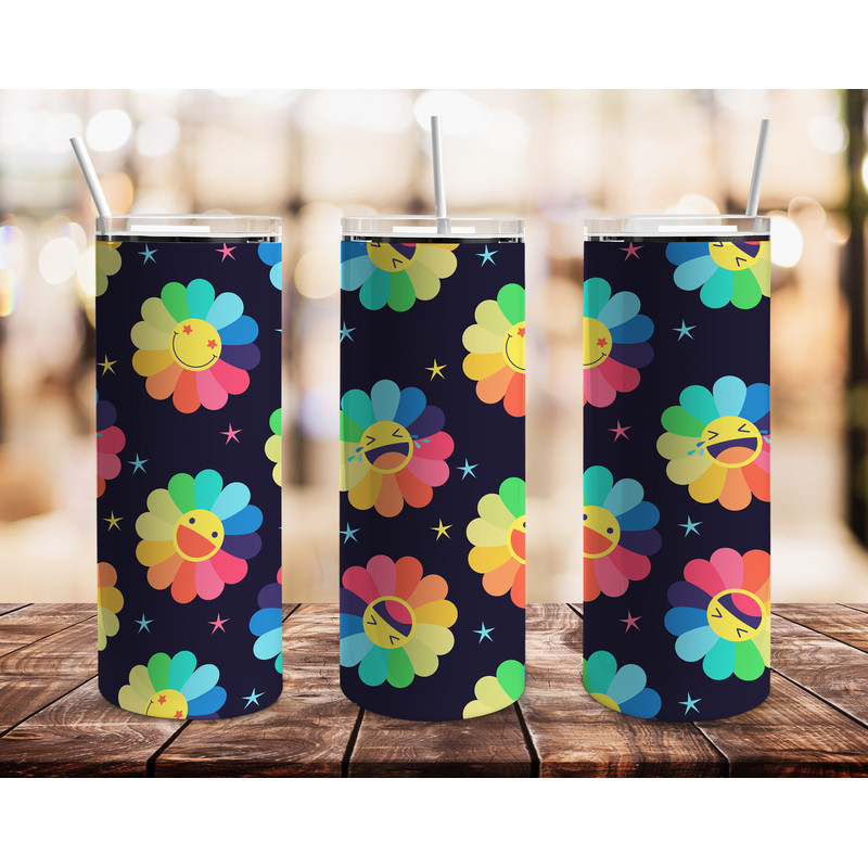 Happy Hippie Sunflowers 20oz Straight Tumbler Wrap Seamless Design PNG.jpg