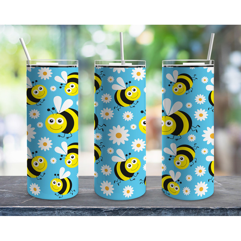 Happy Summer Bees 20oz Straight Tumbler Wrap Seamless Design PNG.jpg