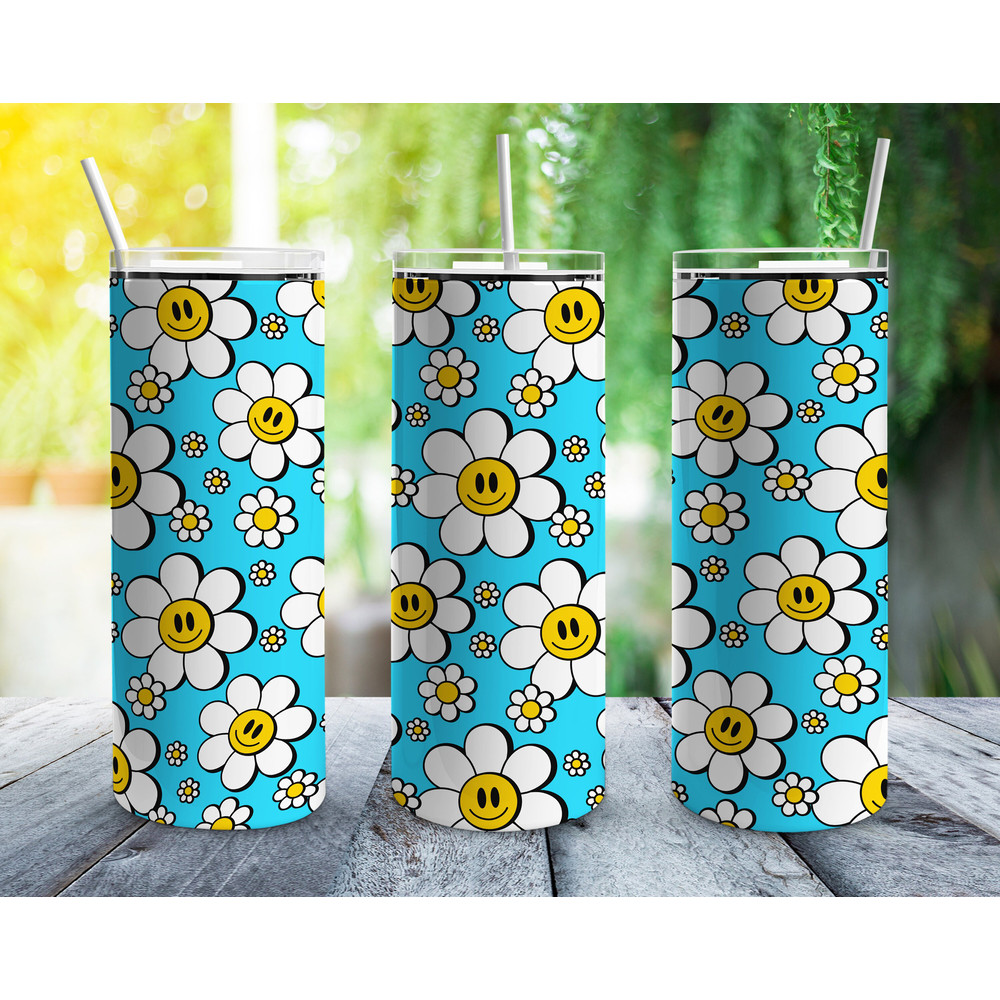 Happy Summer Daisies 20oz Straight Tumbler Wrap Seamless Design PNG.jpg