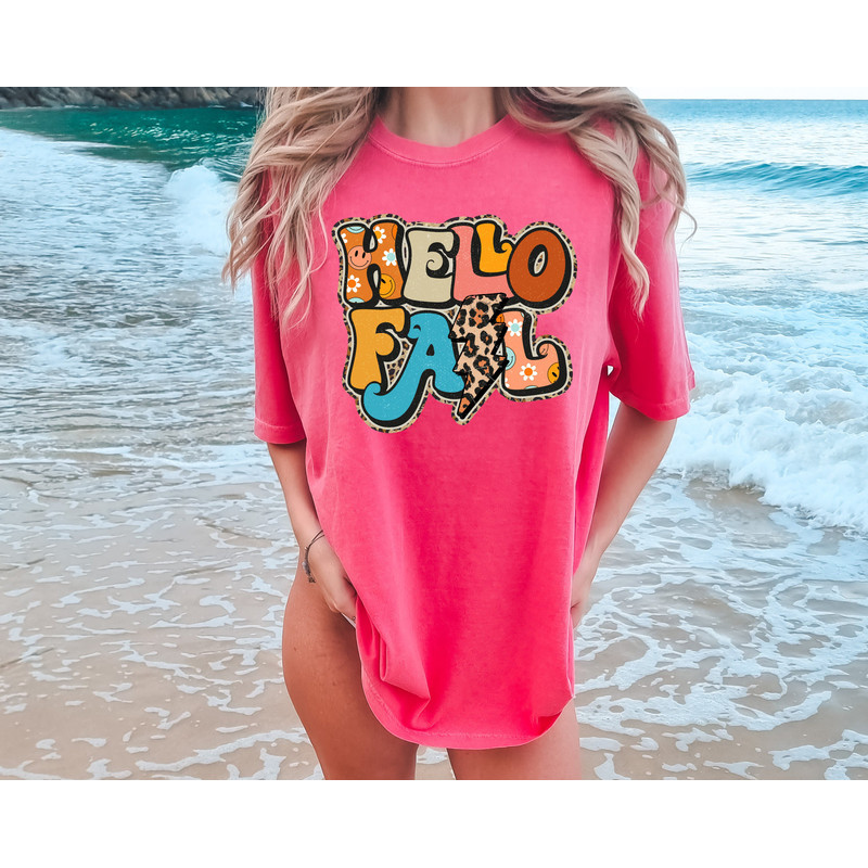 Comfort Colors® Retro Hello Fall Sweater Weather Shirt, Hippie Fall Shirt, Groovy Fall Shirt Gifts, Thanksgiving Crewneck Shirt - 2.jpg