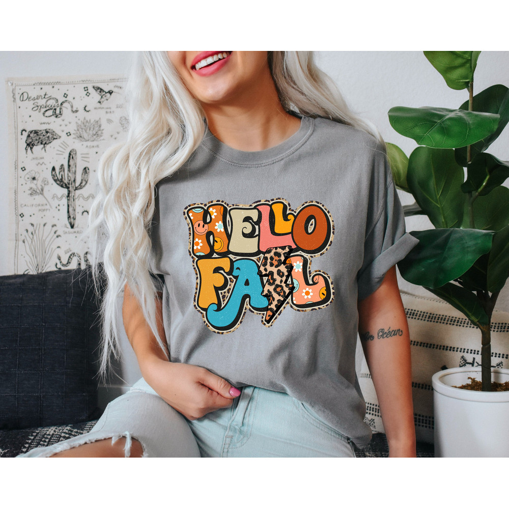 Comfort Colors® Retro Hello Fall Sweater Weather Shirt, Hippie Fall Shirt, Groovy Fall Shirt Gifts, Thanksgiving Crewneck Shirt - 3.jpg