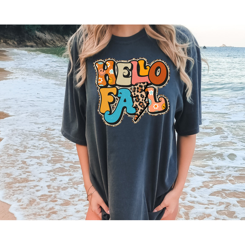 Comfort Colors® Retro Hello Fall Sweater Weather Shirt, Hippie Fall Shirt, Groovy Fall Shirt Gifts, Thanksgiving Crewneck Shirt - 4.jpg