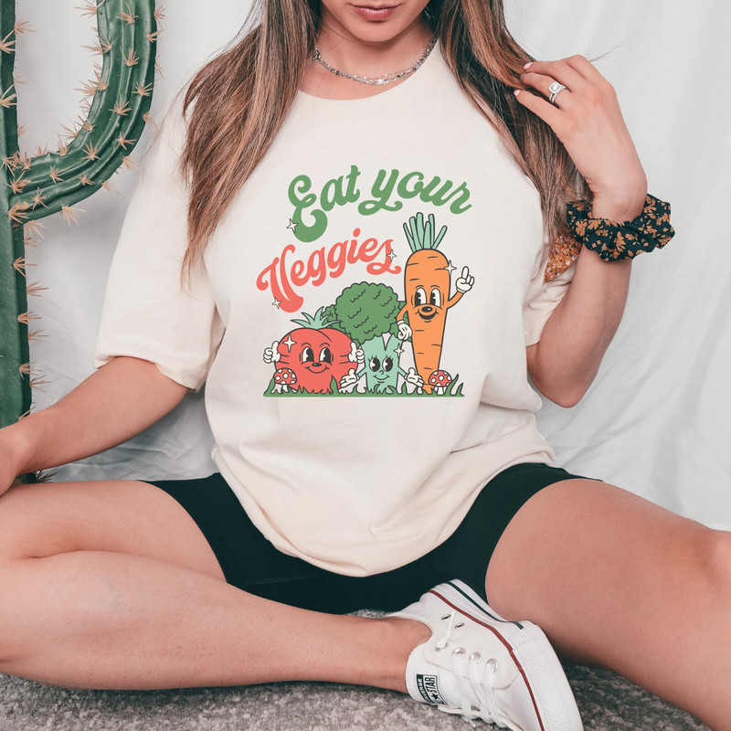 Eat Your Veggies Retro Graphic T-Shirt, Vegan T-Shirt, Farmers Market Vegetable Tee, Plant-Based Lifestyle Shirt, Vegetarian Foodie Top - 1.jpg