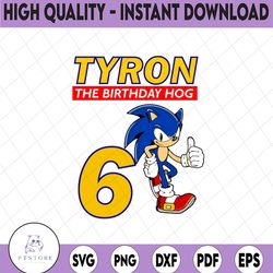 sonic inspired personalized name and age svg, party birthday custom gift, personalised sonic the hedgehog svg