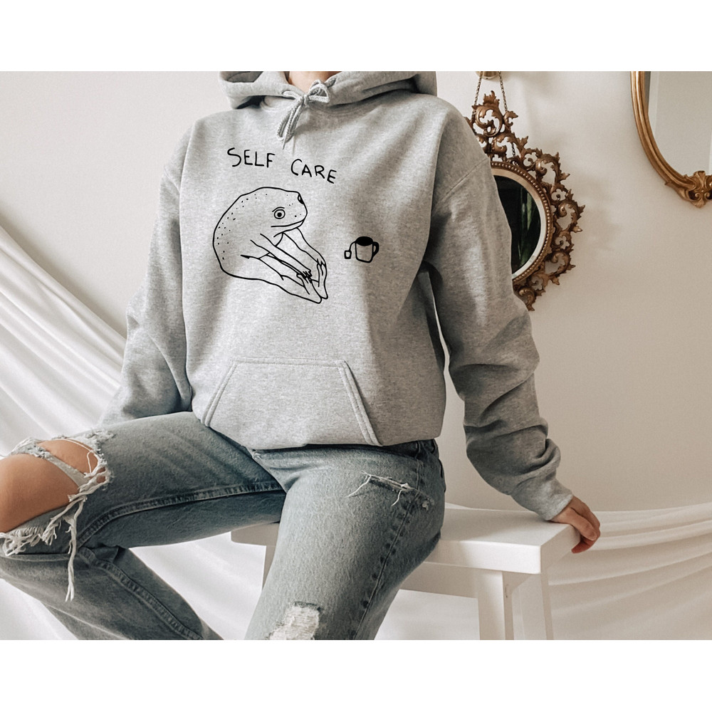 Funny Self Care Frog Sweatshirt, Retro Vintage Self Care Hoodie, Frog Lover Gift, Cool Frog Outfit, Cottagecore Frog Tshirt - 1.jpg