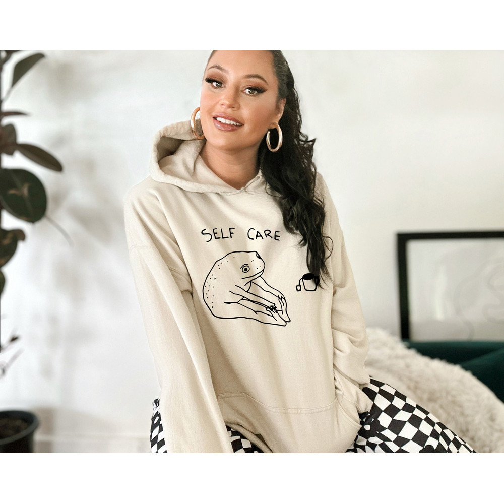 Funny Self Care Frog Sweatshirt, Retro Vintage Self Care Hoodie, Frog Lover Gift, Cool Frog Outfit, Cottagecore Frog Tshirt - 2.jpg