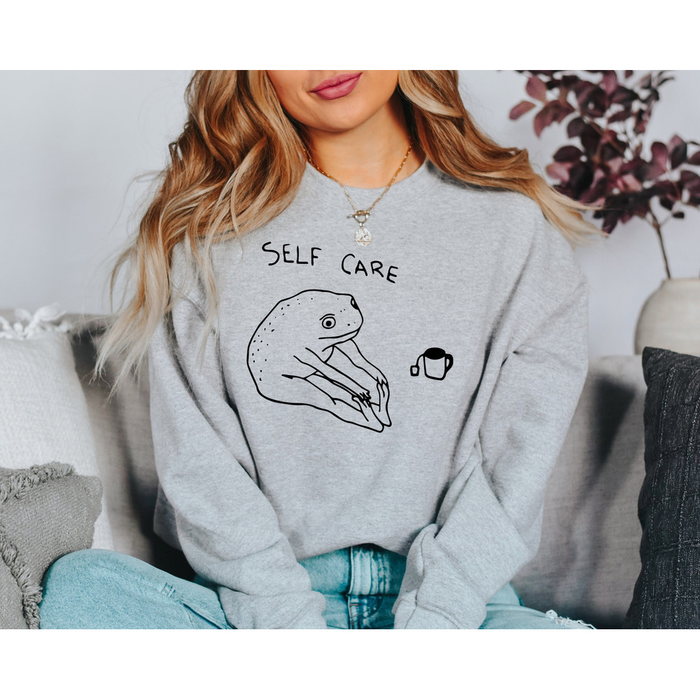 Funny Self Care Frog Sweatshirt, Retro Vintage Self Care Hoodie, Frog Lover Gift, Cool Frog Outfit, Cottagecore Frog Tshirt - 3.jpg