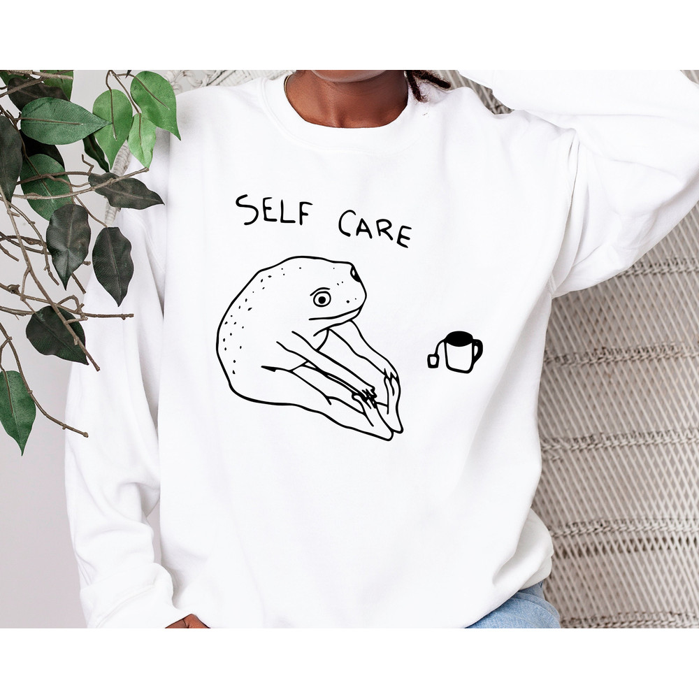Funny Self Care Frog Sweatshirt, Retro Vintage Self Care Hoodie, Frog Lover Gift, Cool Frog Outfit, Cottagecore Frog Tshirt - 4.jpg