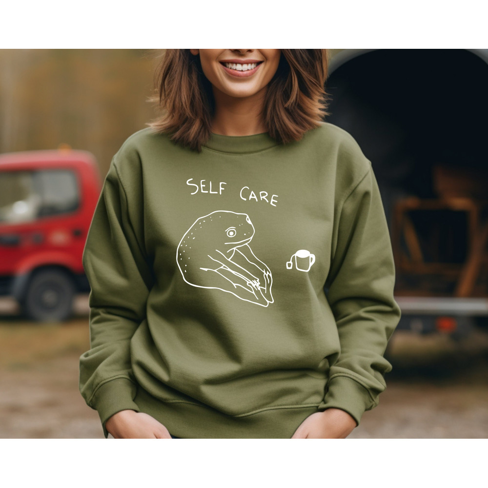 Funny Self Care Frog Sweatshirt, Retro Vintage Self Care Hoodie, Frog Lover Gift, Cool Frog Outfit, Cottagecore Frog Tshirt - 5.jpg