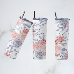 watercolor flower tumbler, watercolor flower straight skinny tumbler, watercolor floral sublimation wrap skinny tumbler