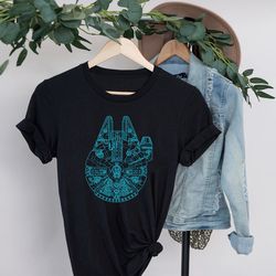 millennium falcon sketch t-shirt, mens nerd geek spac
