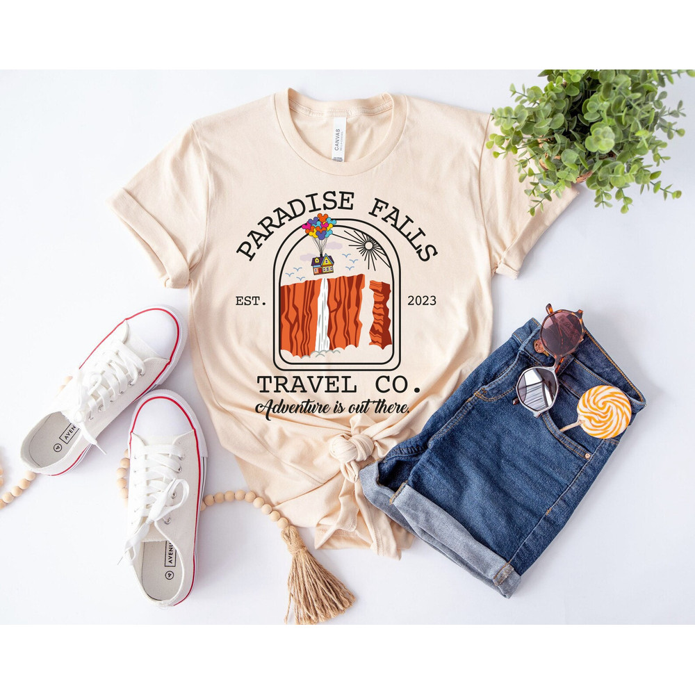 Retro Disney Up Paradise Falls Est 2023 Travel Co Adventure is Out There Shirt, Disney Pixar Up Shirt, Disney Up House Balloons, Carl Ellie - 1.jpg