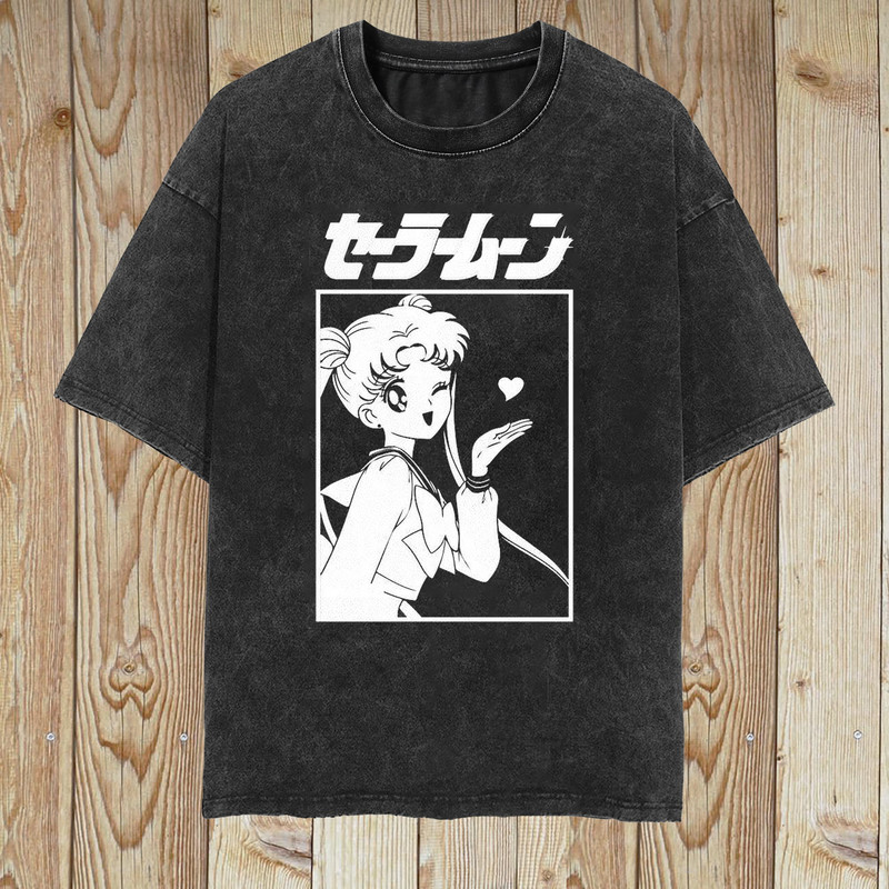 Sailor Moon Vintage Washed T-shirt, Anime Manga Graphic Tee Gift For Women, Retro 90's Unisex Shirt Gift - 1.jpg