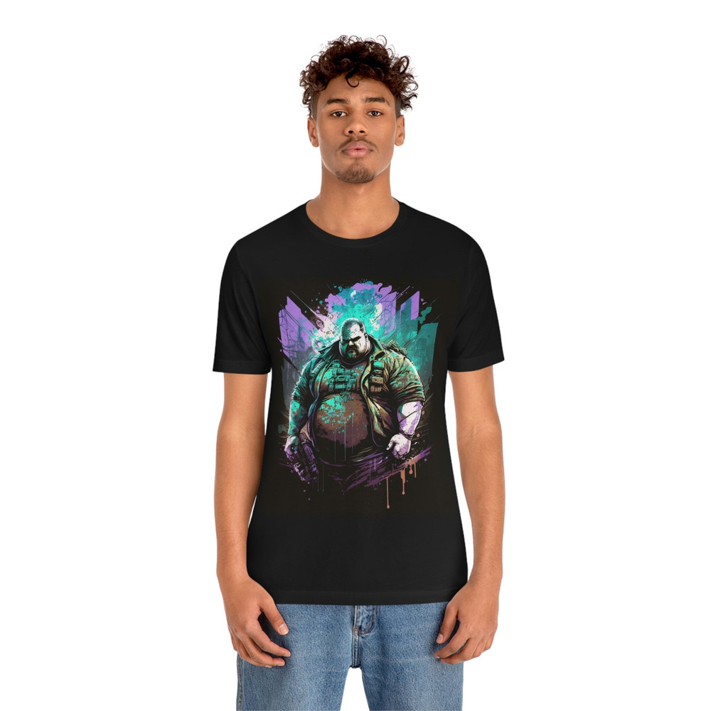 Synthwave Plus-sized Superhero Man Tshirt, Futuristic Sci-Fi T-shirt, Cyber Punk Shirt, Buff Streetwear Graphic Tee, Cyberpunk Obese Anime - 3.jpg