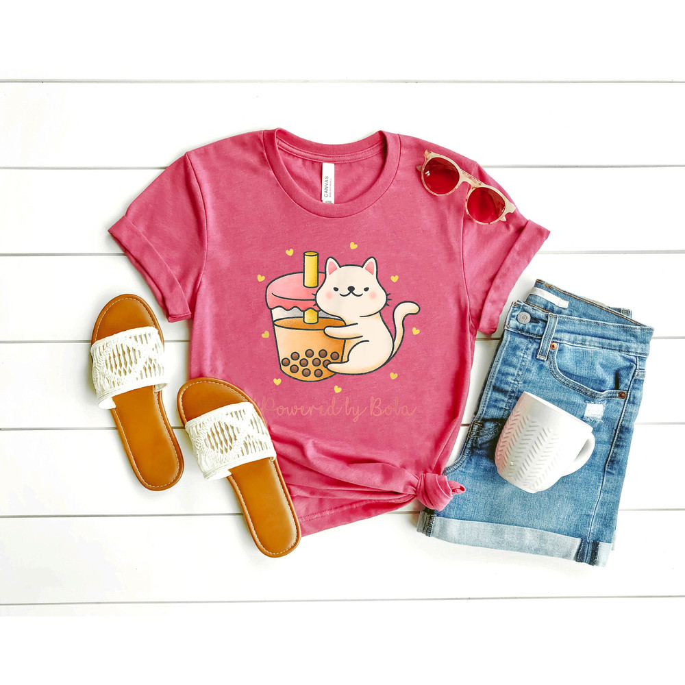 Powered By Boba T-Shirt - Bubble Tea Lover Cat Tee - Kitty Heart Tees - Drinks Bubble Tea Gift - Bubble Tea Lover T Shirt - Korean Fashion - 4.jpg