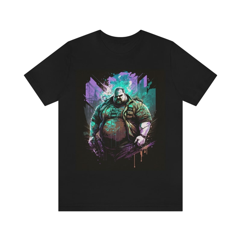 Synthwave Plus-sized Superhero Man Tshirt, Futuristic Sci-Fi T-shirt, Cyber Punk Shirt, Buff Streetwear Graphic Tee, Cyberpunk Obese Anime - 1.jpg