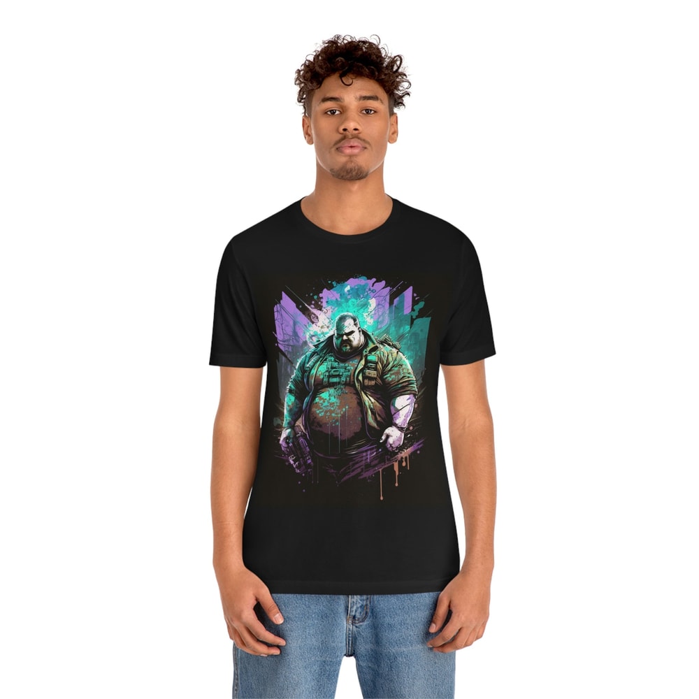 Synthwave Plus-sized Superhero Man Tshirt, Futuristic Sci-Fi T-shirt, Cyber Punk Shirt, Buff Streetwear Graphic Tee, Cyberpunk Obese Anime - 3.jpg