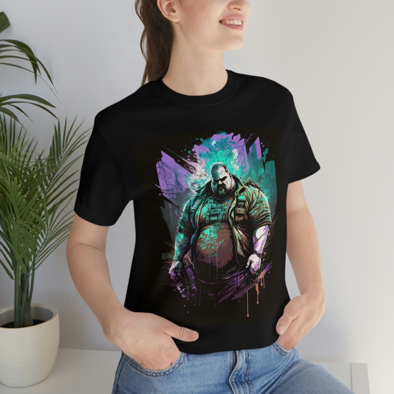 Synthwave Plus-sized Superhero Man Tshirt, Futuristic Sci-Fi T-shirt, Cyber Punk Shirt, Buff Streetwear Graphic Tee, Cyberpunk Obese Anime - 6.jpg