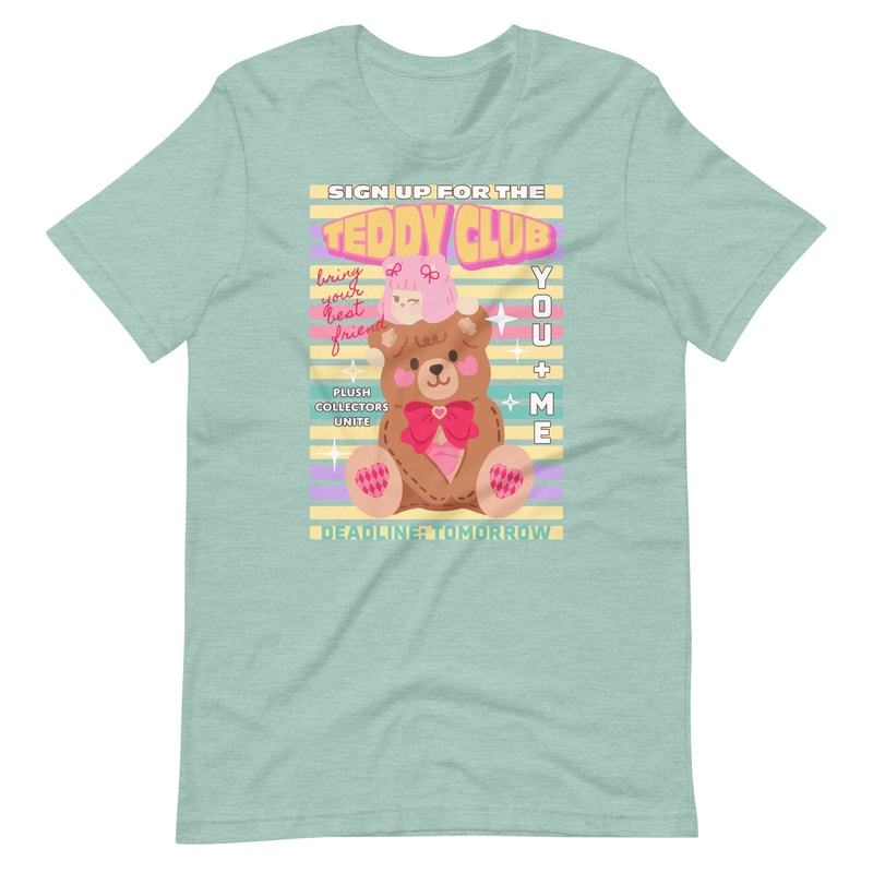 Teddy Club graphic Unisex t-shirt Kawaii cute teddy bear illustration, KPOP anime harajuku highteen fashion, vintage kidcore aesthetic - 3.jpg