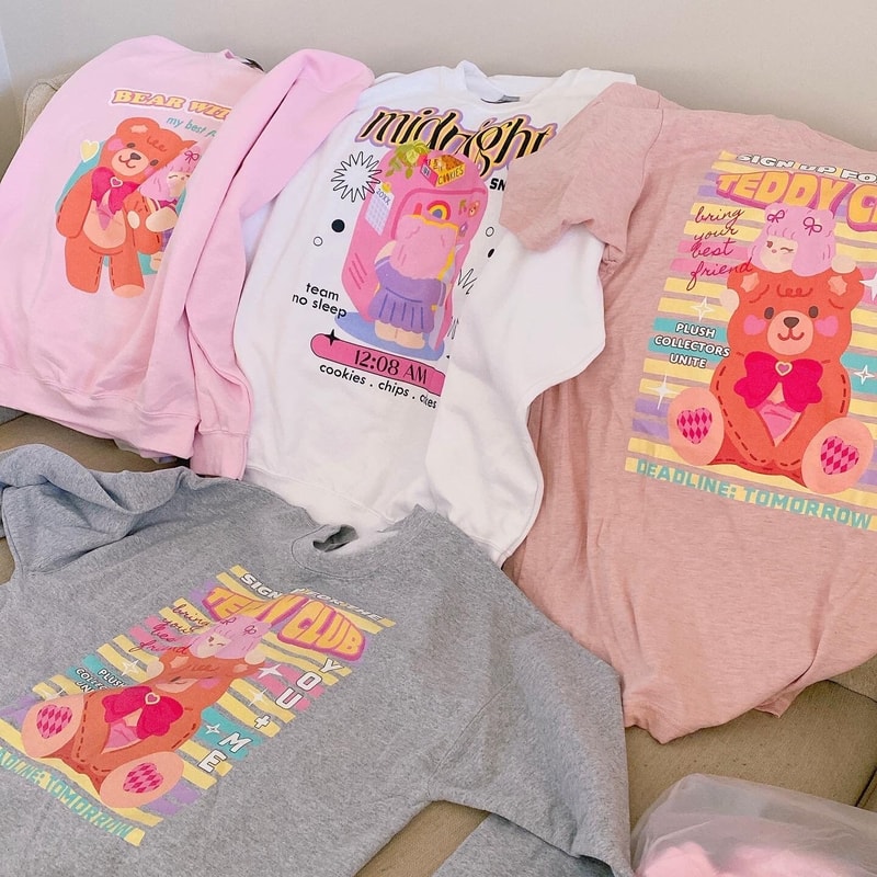 Teddy Club graphic Unisex t-shirt Kawaii cute teddy bear illustration, KPOP anime harajuku highteen fashion, vintage kidcore aesthetic - 7.jpg