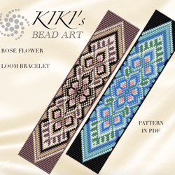 Rose flowers LOOM bracelet pattern, Loom pattern design in PDF - instant download