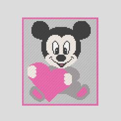 Crochet C2C Mickey with heart graphgan blanket pattern PDF Download