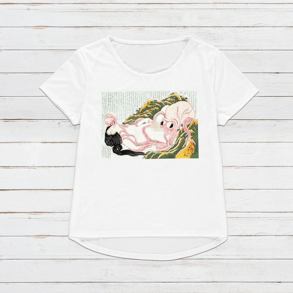 Japanese Ukiyo-e T Shirt Woodblock Art Hokusai Ama Diver Octopuses Shunga Tattoo Japan Kanji Calligraphy Womens Mens Graphic Printed Tee Top - 5.jpg