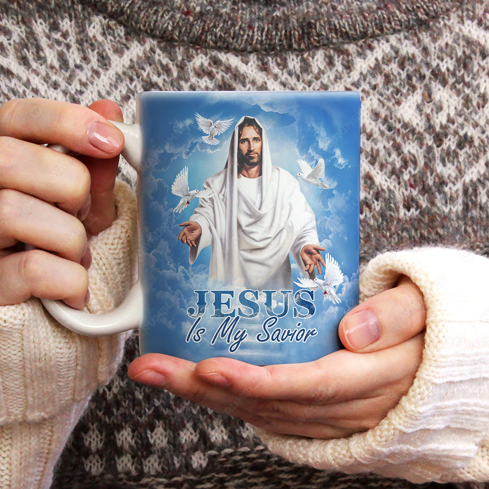 Jesus drawing, Blue sky, White dove symbol, Jesus is my savior - Jesus AOP Mug_3460.jpg