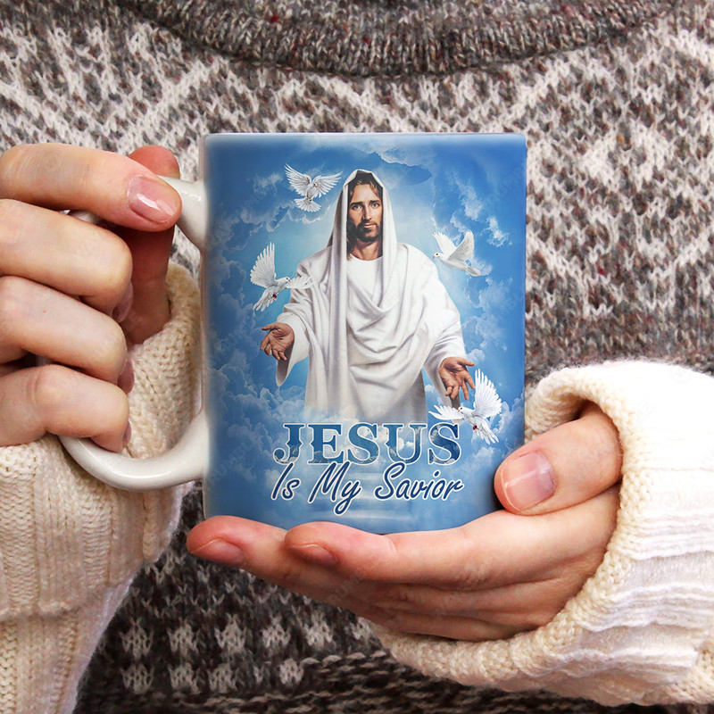 Jesus drawing, Blue sky, White dove symbol, Jesus is my savior - Jesus AOP Mug_3460.jpg