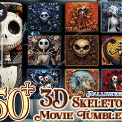 50 3d jack skelington png, halloween png design tumbler bundle, 3d couple skeleton movie 20 oz skinny tumbler bundle, tu