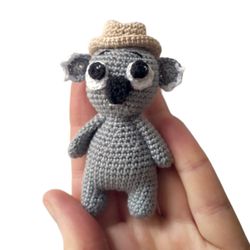 larry the tiny toy koala in a hat, bear for gift, amigurumi doll pocket toy crochet pattern