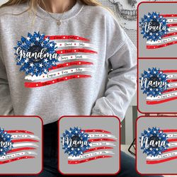 custom america flag nana/gigi/ mimi png bundle, fourth of july sunflower png, custom kid name 4th of july png, digital d