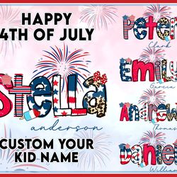 personalized fourth of july kids shirt design bundle, 4th of july kids shirt png, patriotic name toddler png, digital do