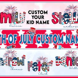 personalized fourth of july kids shirt design bundle, 4th of july kids shirt png, patriotic name toddler png, digital do