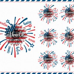 custom america nana/gigi/ abuela png bundle, fourth of july sunflower png, custom kid name independence day png, instant