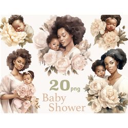 Baby Shower Illustrations Set | Black Baby Girl PNG