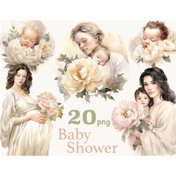 Baby Shower Clipart Bundle PNG | Mom And Baby Illustrations
